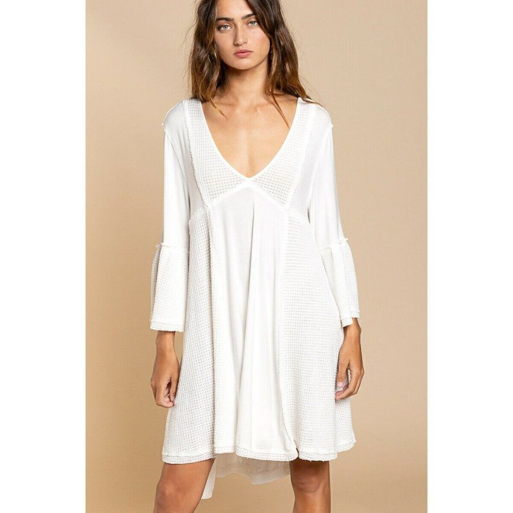 SALE! POL Clothing Ivory White Tunic Dress Summer Boho Bohemian Long Sleeve